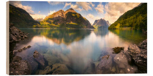 Wood print Over the fjord in Norway