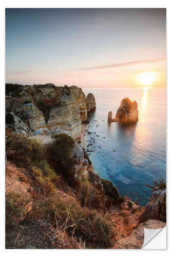 Selvklebende plakat Sunset over Algarve, Portugal