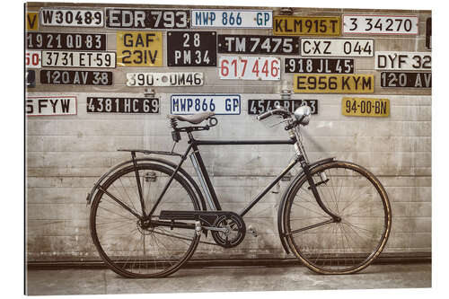 Galleritryck Old bike in front of an old factory door