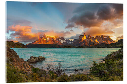 Tableau en verre acrylique Sommets de Torres del Paine, Patagonie, Chili