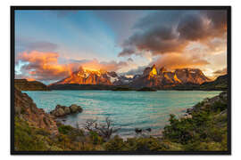 Gerahmter Kunstdruck Gipfel von Torres del Paine, Patagonien, Chile