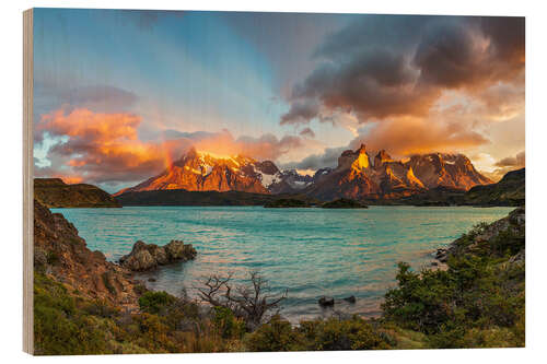 Tableau en bois Sommets de Torres del Paine, Patagonie, Chili