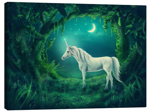 Canvastavla White unicorn in the forest