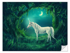 Selvklebende plakat White unicorn in the forest