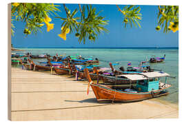 Wood print Longtail Boote, Ko Phi Phi, Thailand