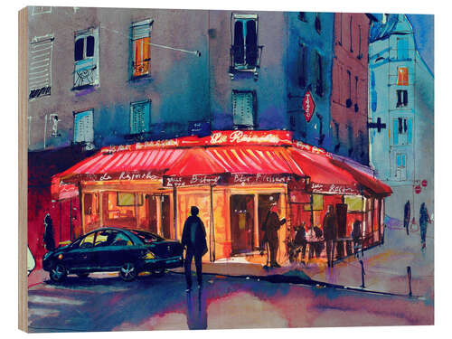 Wood print Night cafe on Montmartre, Paris