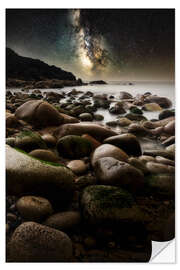 Selvklebende plakat Cornwall coast at night