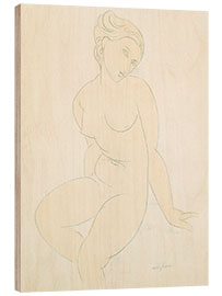 Wood print Seated female nude