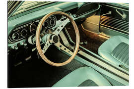 Galleriprint Wooden steering wheel in a vintage American convertible