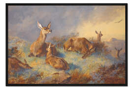 Gerahmter Kunstdruck Wachsame Hirsche