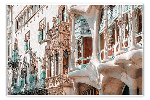 Plakat Casa Batllo by Antoni Gaudi in downtown Barcelona, Spain