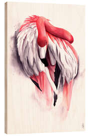 Tableau en bois Flamant rose