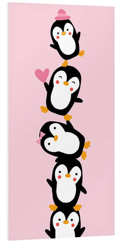 Tableau en PVC Amis pingouins, rose