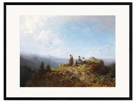 Ingelijste kunstdruk Dirndls on the mountain pasture