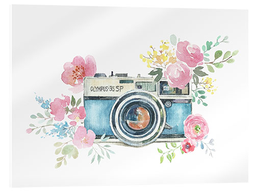 Akrylglastavla Vintage camera with flowers