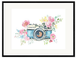 Innrammet kunsttrykk Vintage camera with flowers