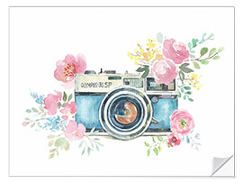 Wandsticker Vintage Kamera mit Blumen