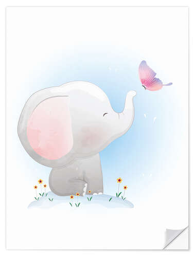 Wandsticker Elefant und Schmetterling