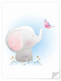 Muursticker Elephant and butterfly