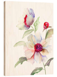 Wood print Pale summer flowers