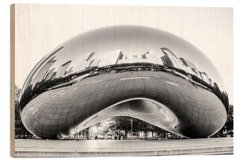 Holzbild Chicago Cloud Gate, schwarz-weiß