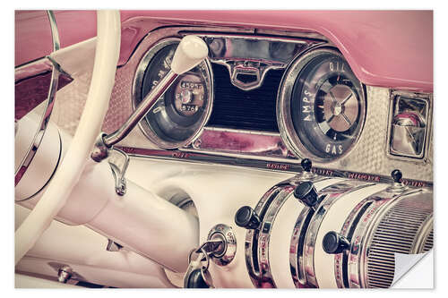 Selvklebende plakat Dashboard of a pink classic American car