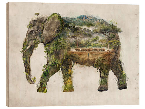 Wood print Aftrican elephant