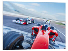 Aluminium print Formula 1 racing car crosses finish line on sports track