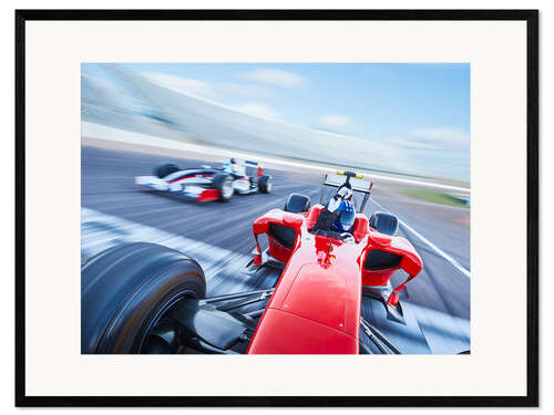 Framed art print Formula 1 racing car crosses finish line on sports track