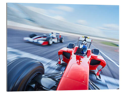 Gallery print Formula 1 racing car crosses finish line on sports track