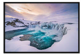 Gerahmter Kunstdruck Wintersonne am Godafoss auf Island