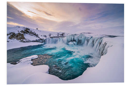 Foam board print Winter sun at Godafoss in Iceland