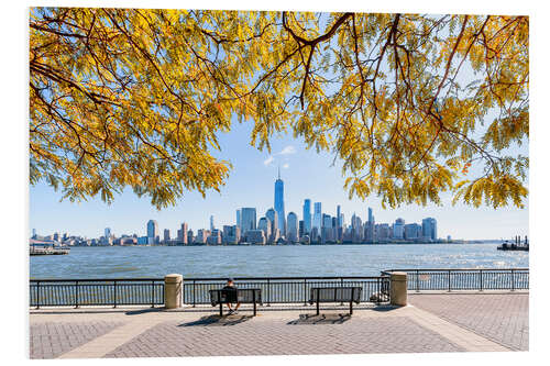 Stampa su PVC Fogliame di caduta sul fiume Hudson con vista sullo skyline di Manhattan