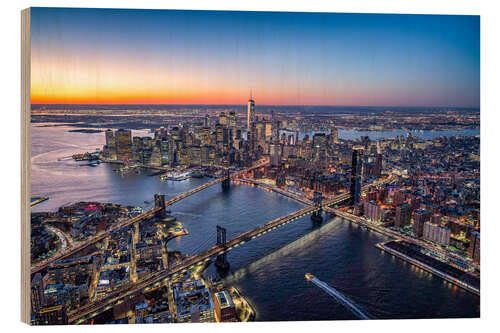 Holzbild Manhattan mit Brookyln Bridge und Manhattan Bridge