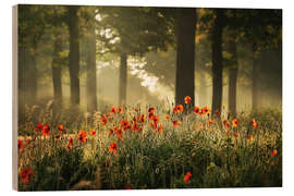 Tableau en bois La forêt de coquelicots