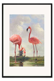 Gerahmter Kunstdruck Fischen mit Flamingos