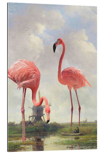 Gallery print Fishing with flamingos