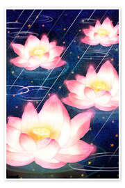 Poster Lotus flowers by night