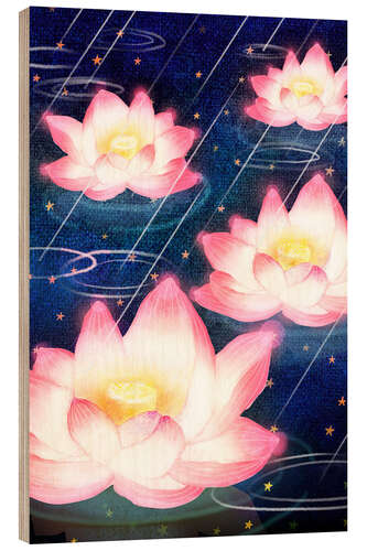 Tableau en bois Fleurs de lotus la nuit