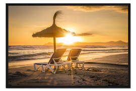 Gerahmter Kunstdruck Sonnenuntergang am Strand auf Mallorca