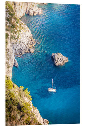 Acrylglasbild Segelboot in blauer Bucht auf Capri