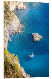 Foam board print Sailing boat in blue bay on Capri