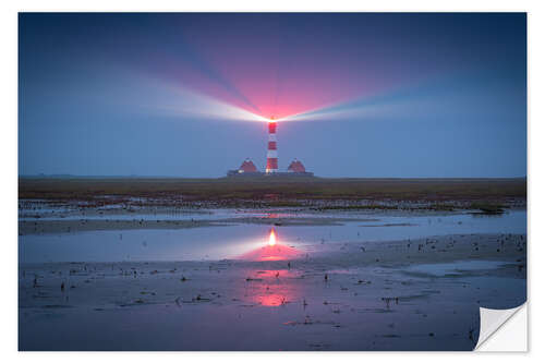 Selvklebende plakat Westerheversand lighthouse in the evening