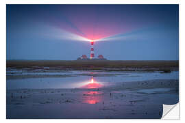 Selvklebende plakat Westerheversand lighthouse in the evening