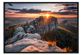 Gerahmter Kunstdruck Sonnenuntergang bei den Schrammsteinen