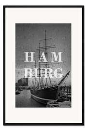 Gerahmter Kunstdruck Städte im Regen: Hamburg