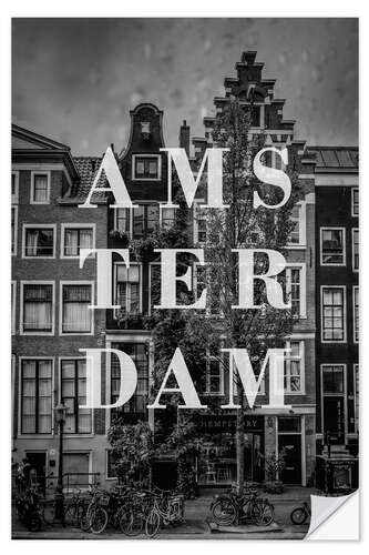 Selvklebende plakat Cities in the rain: Amsterdam
