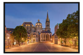 Gerahmter Kunstdruck Aachener Dom am Abend