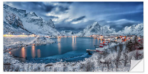 Selvklebende plakat Blå time over Reine