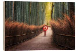 Wood print Japanese woman in the bamboo forest